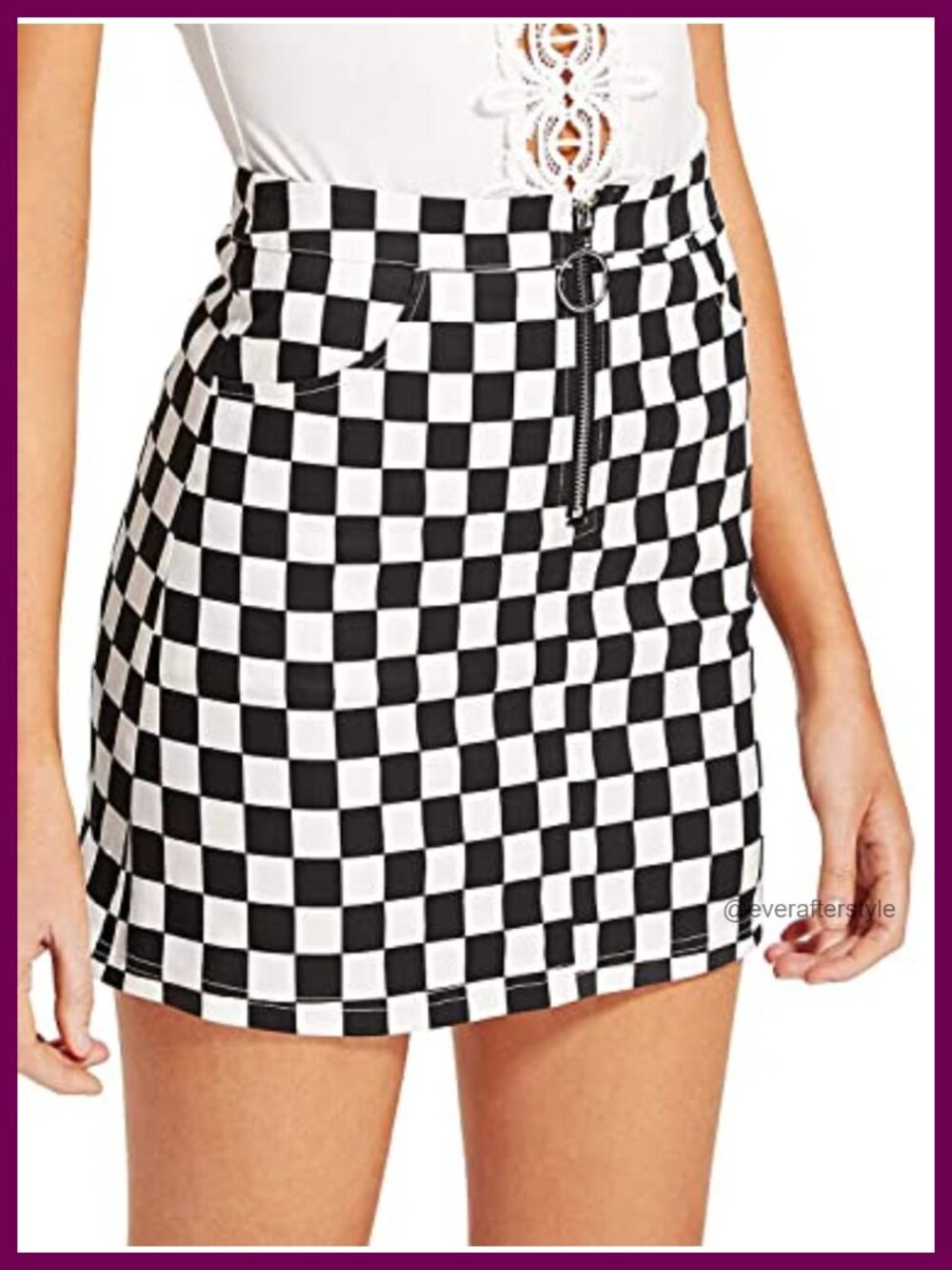 High Waist Tartan Mini Skirt with O Ring Side Zipper